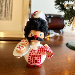 Vintage Steinbach Pizza Chef Ornament with Red Checker Accents